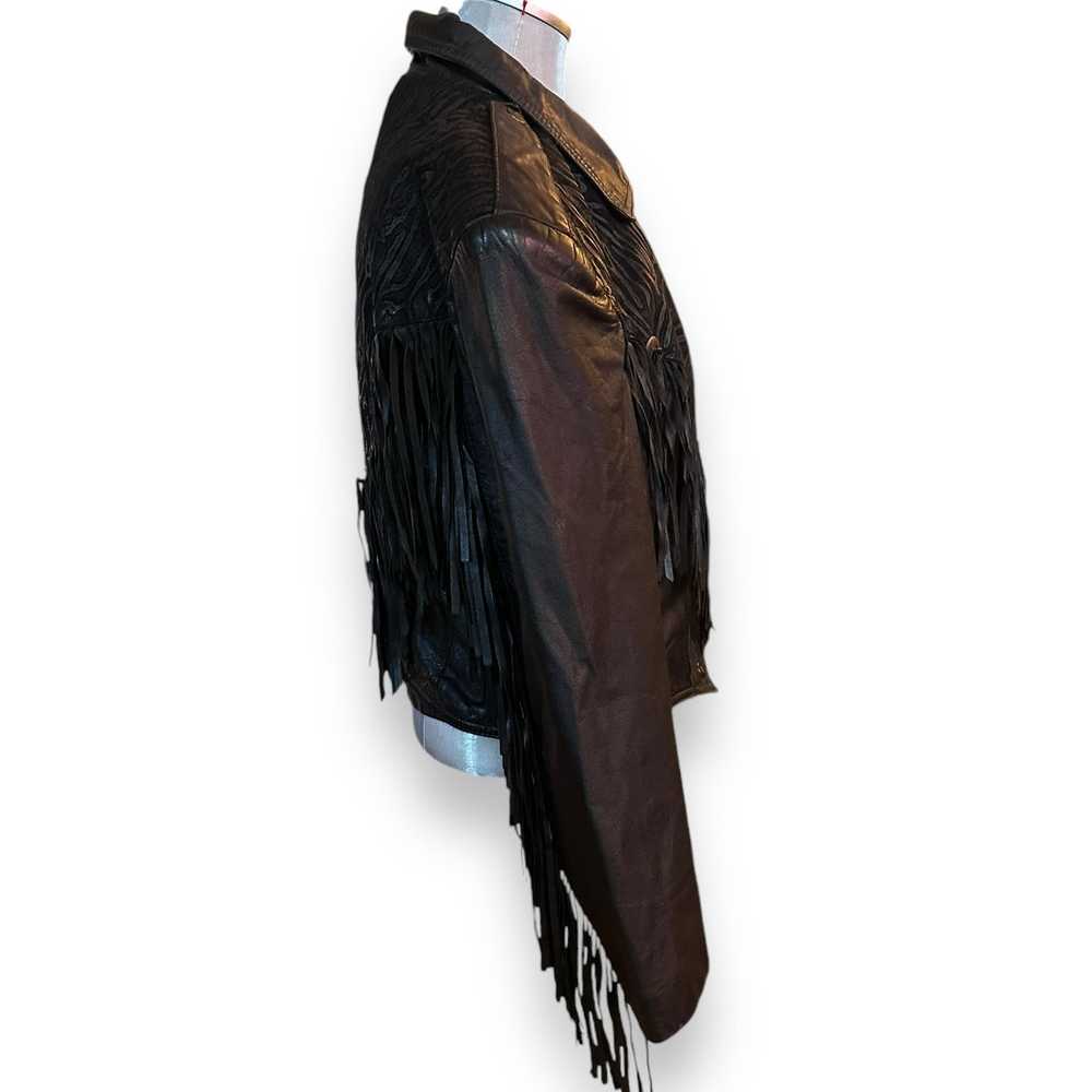 Vintage CHIA Black Leather Fringe Biker Motorcycl… - image 11