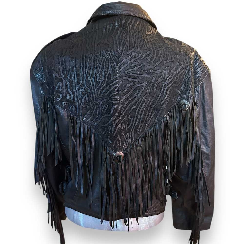 Vintage CHIA Black Leather Fringe Biker Motorcycl… - image 3