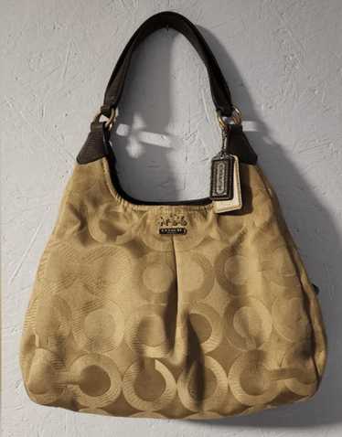 Coach Madison Op Art In Mahogany Khaki Dark Brown Signature Sateen cheapest Jacquard Lea