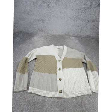 Vintage Womens Small Beige Patchwork Cardigan Swe… - image 1