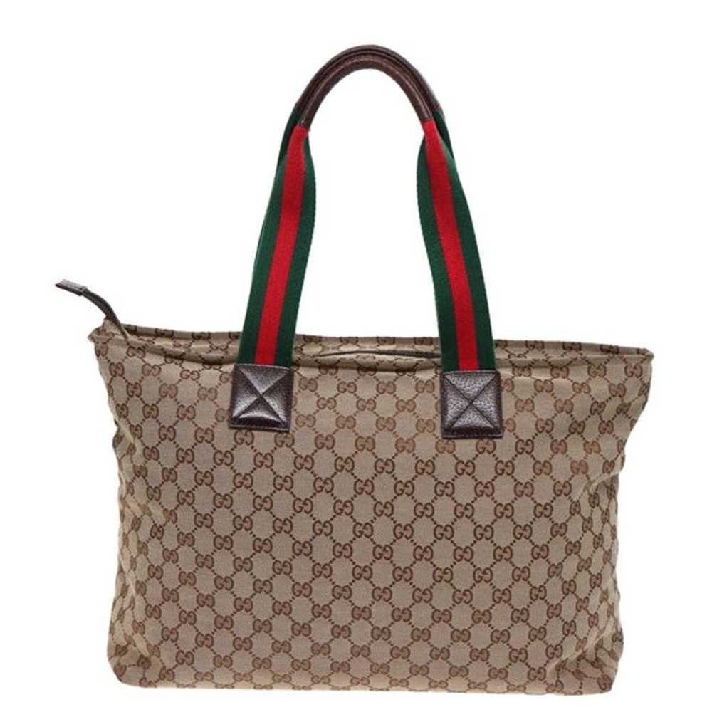 Gucci GUCCI GG Canvas Web Sherry Line Tote Bag Be… - image 2