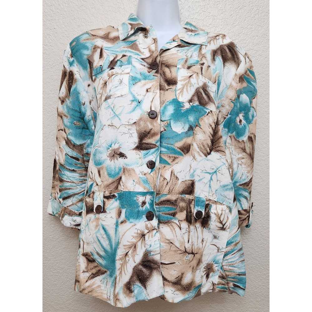 Other VTG Alfred Dunner Teal Tan Floral Print But… - image 1