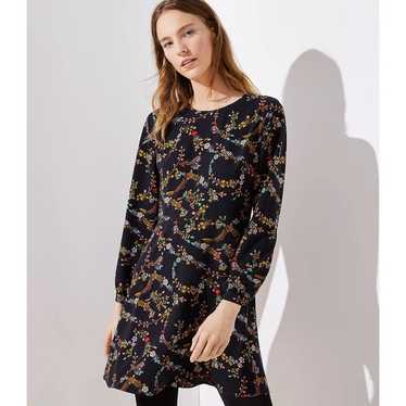 Loft Long Sleeve Multicolored Floral Dress in Blac