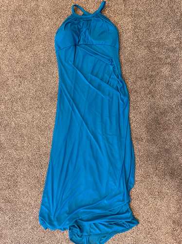 Davids Bridal Blue Fit & Flare Halter Top Long Dre