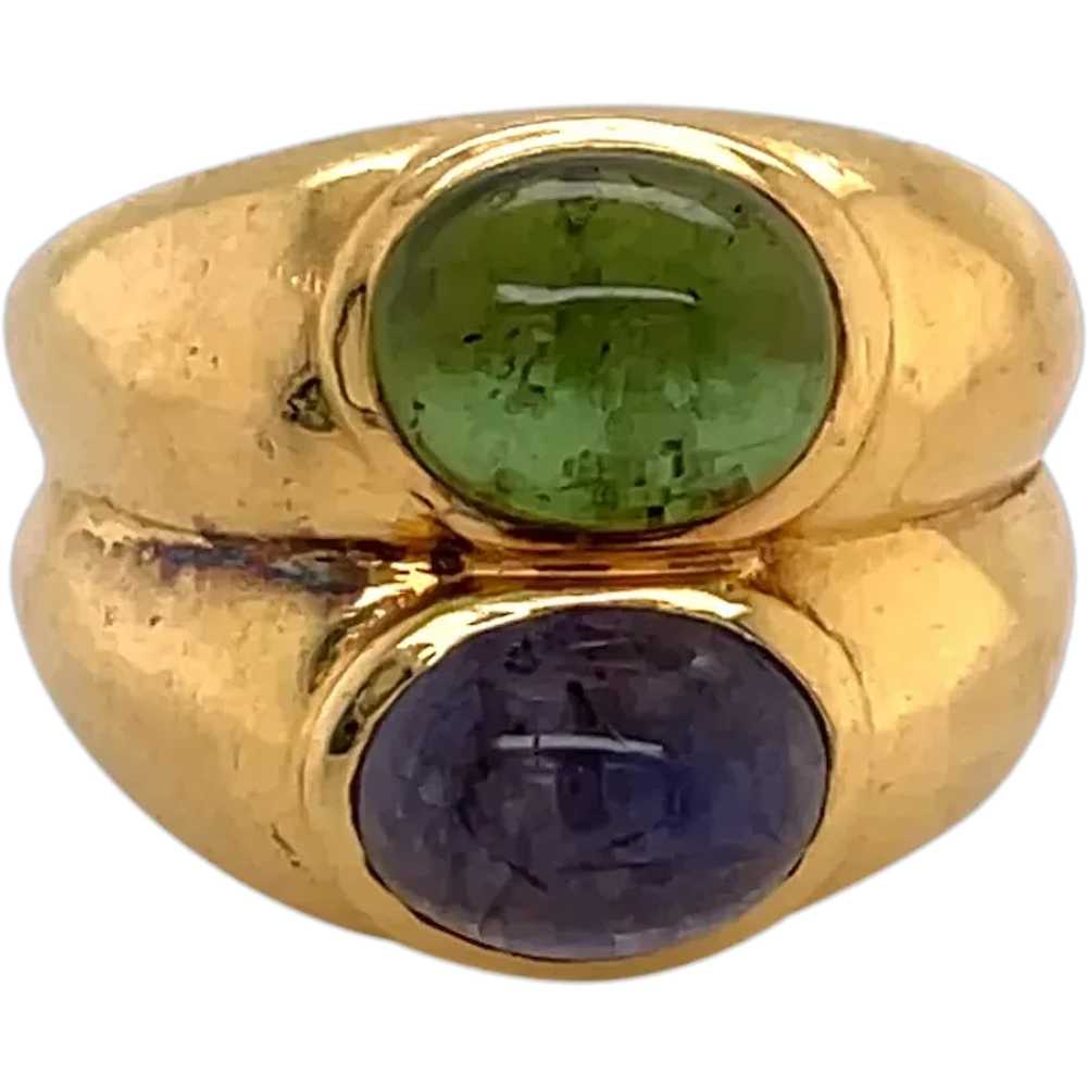 18K Yellow Gold Tourmaline and Iolite Ring - image 1