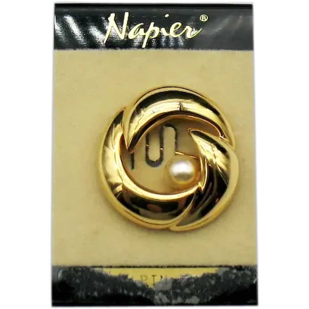 Vintage Carded & Signed Napier Golden Pearl Brooc… - image 1