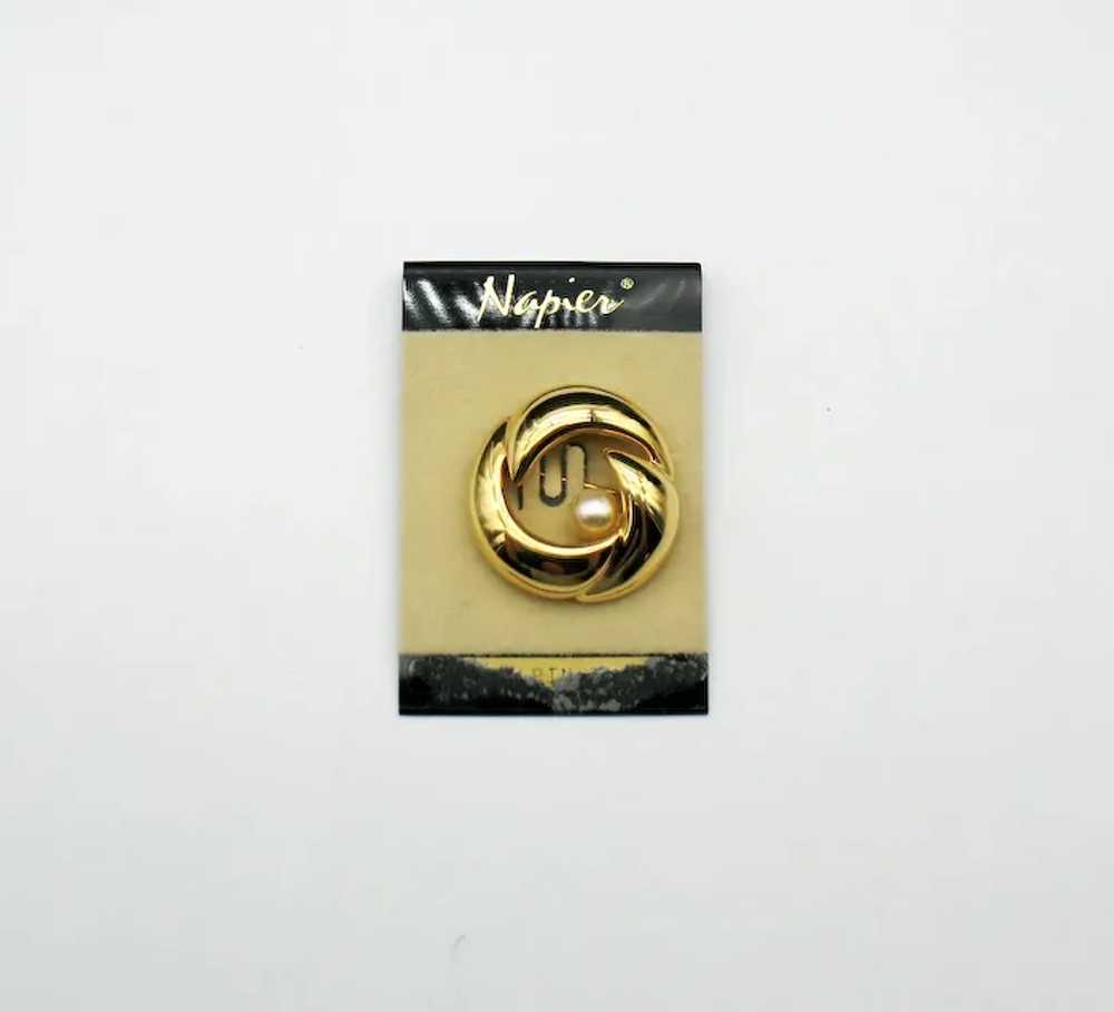 Vintage Carded & Signed Napier Golden Pearl Brooc… - image 5