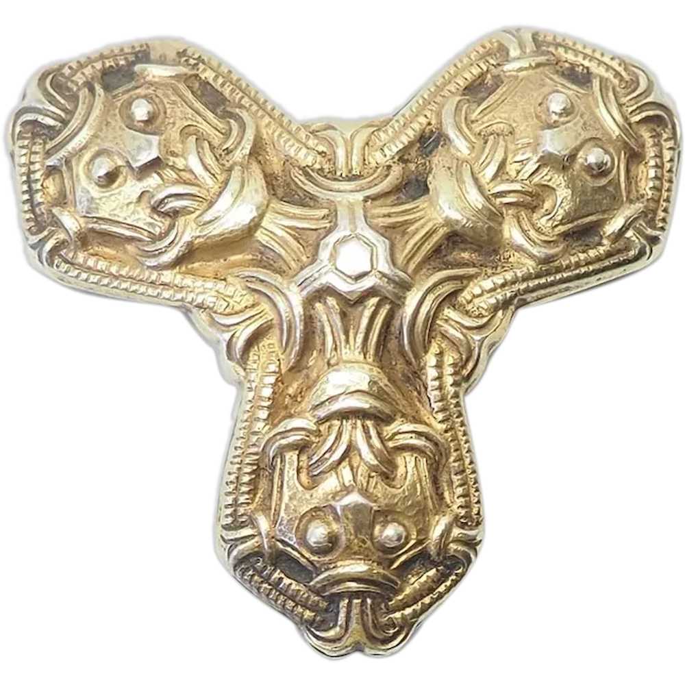 Ornate sterling silver pin pendant Viking repro b… - image 1