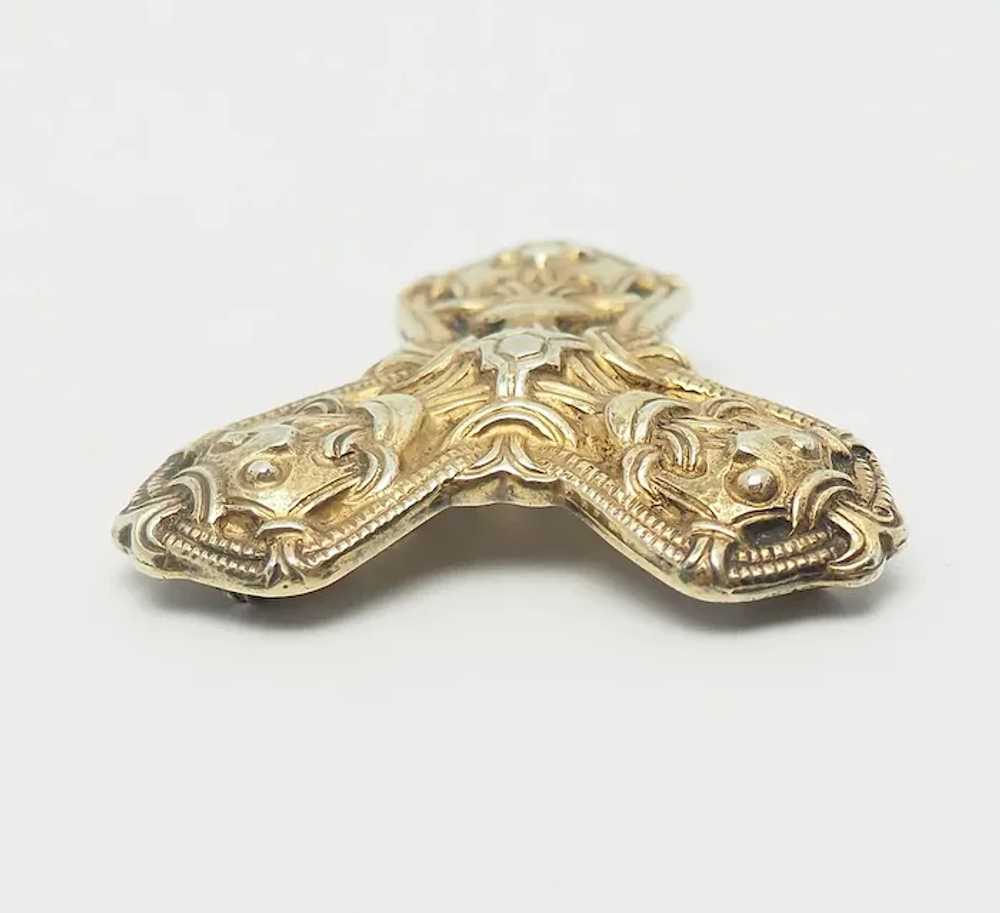 Ornate sterling silver pin pendant Viking repro b… - image 2