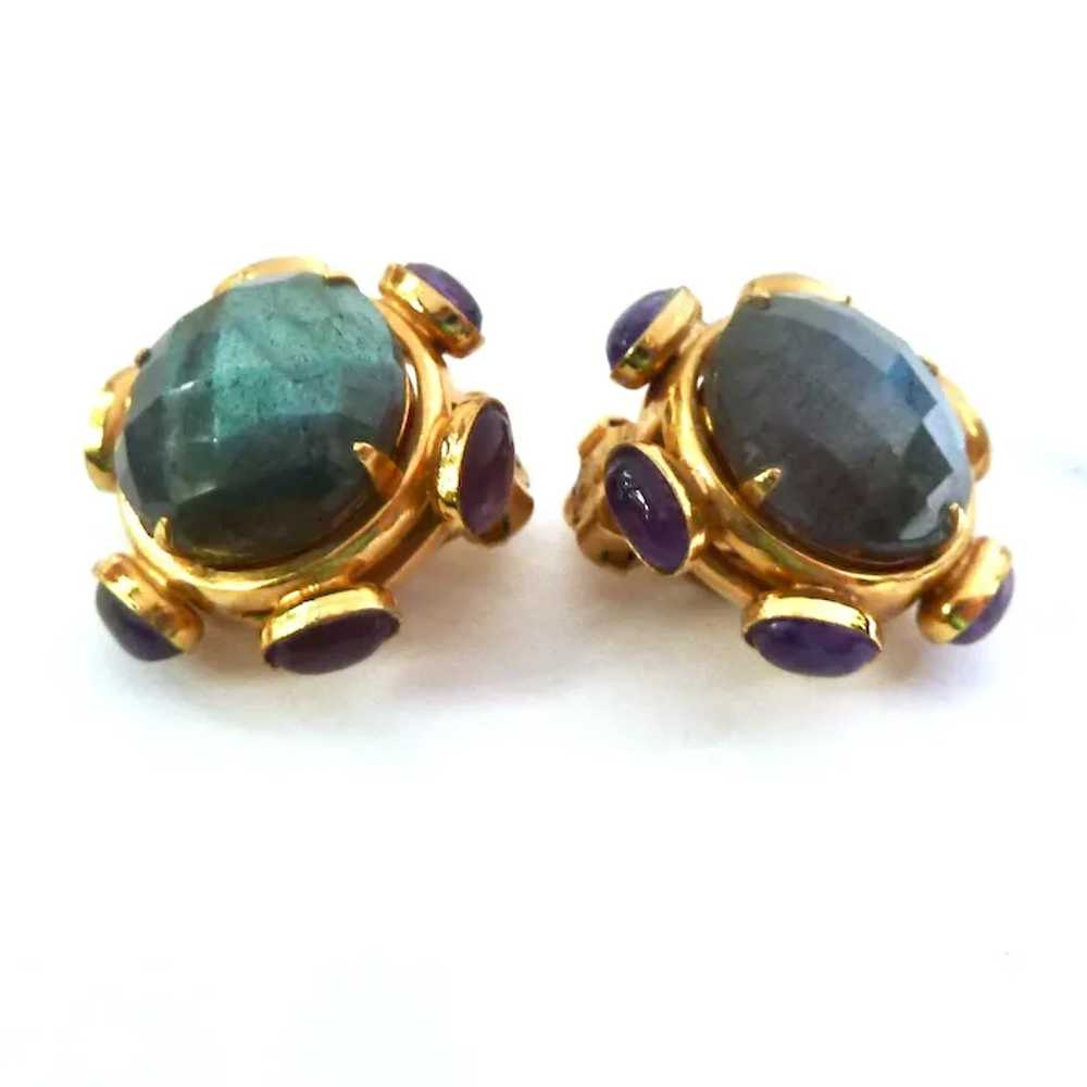 Stunning Bounkit Labradorite & Amethyst Clip Earr… - image 3