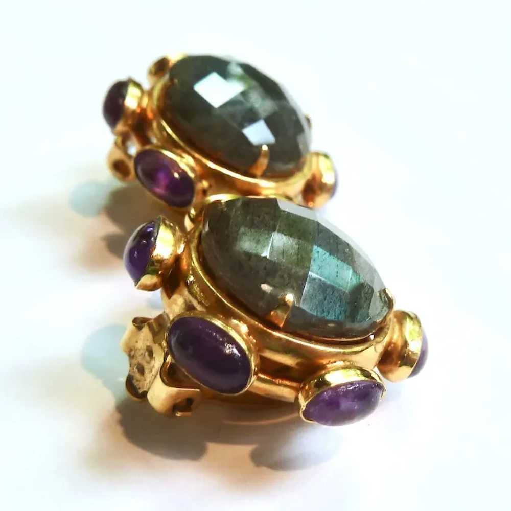 Stunning Bounkit Labradorite & Amethyst Clip Earr… - image 6