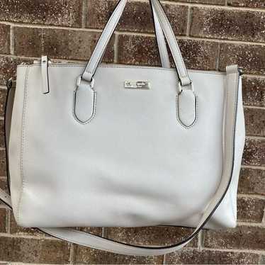 KATE SPADE White Leather XL Laptop Satchel Mulber… - image 1