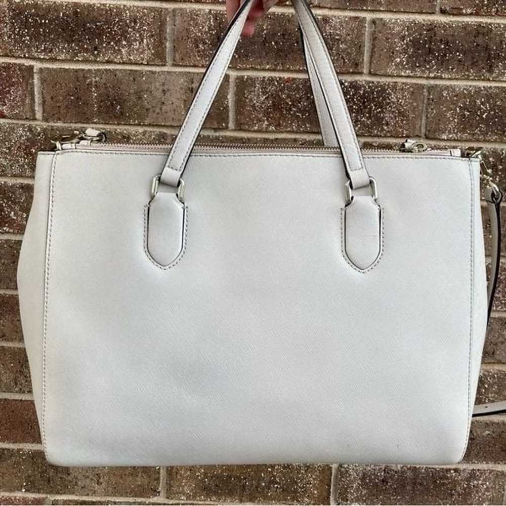 KATE SPADE White Leather XL Laptop Satchel Mulber… - image 4