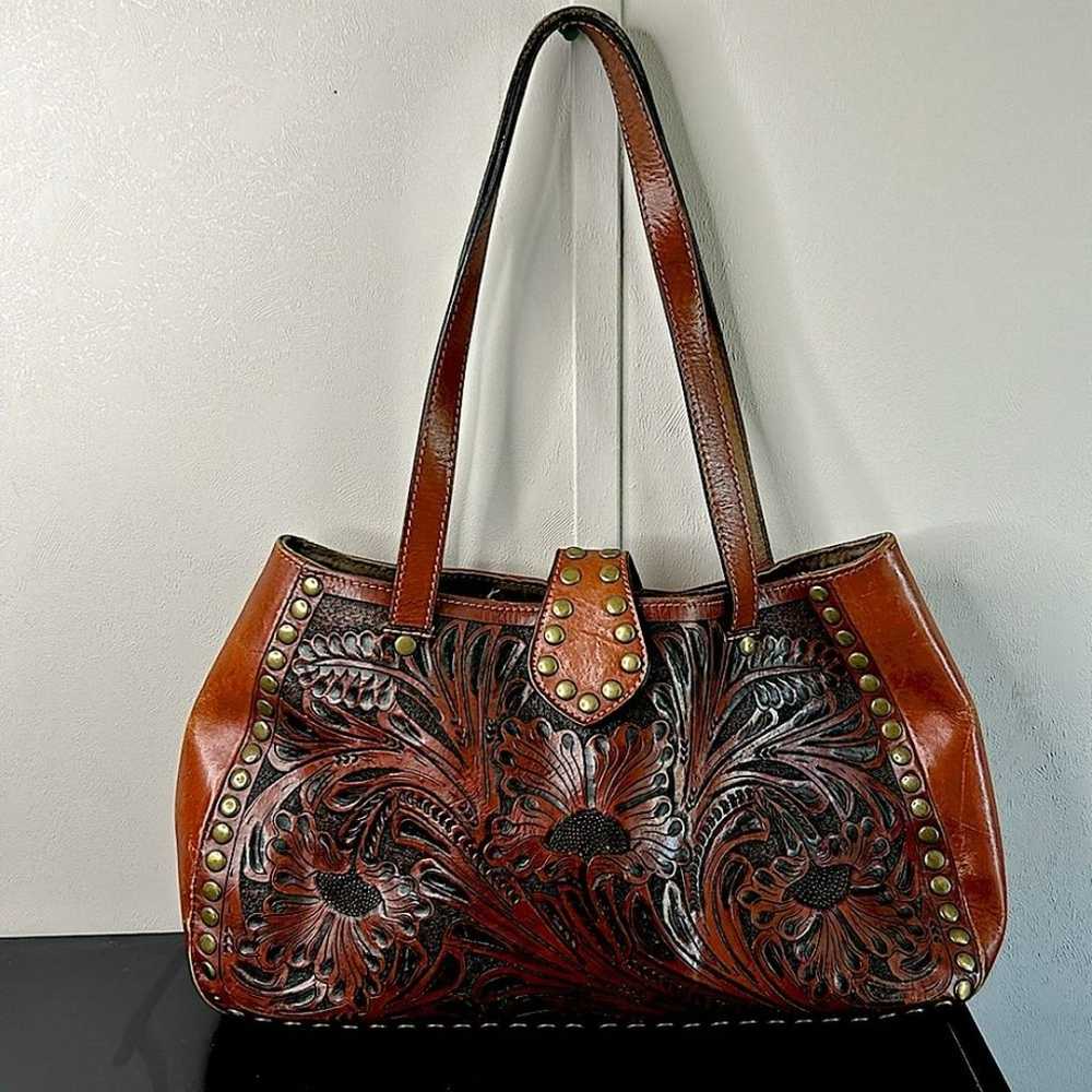 LEATHER HANDBAG | HAND TOOLED | UNMARKED - image 1