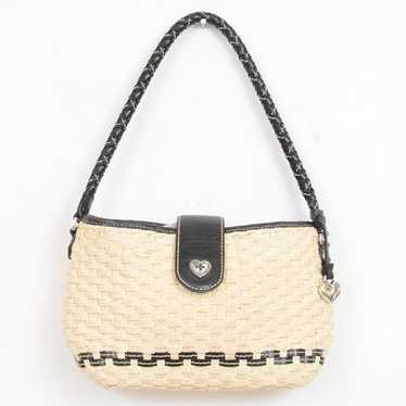 Brighton Phyllis Heart Woven Straw Black Leather … - image 1