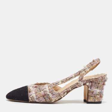 Chanel Multicolor Tweed Cc Cap Toe Slingback Pumps