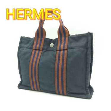 HERMES Foul To PM Tote Bag Canvas Navy