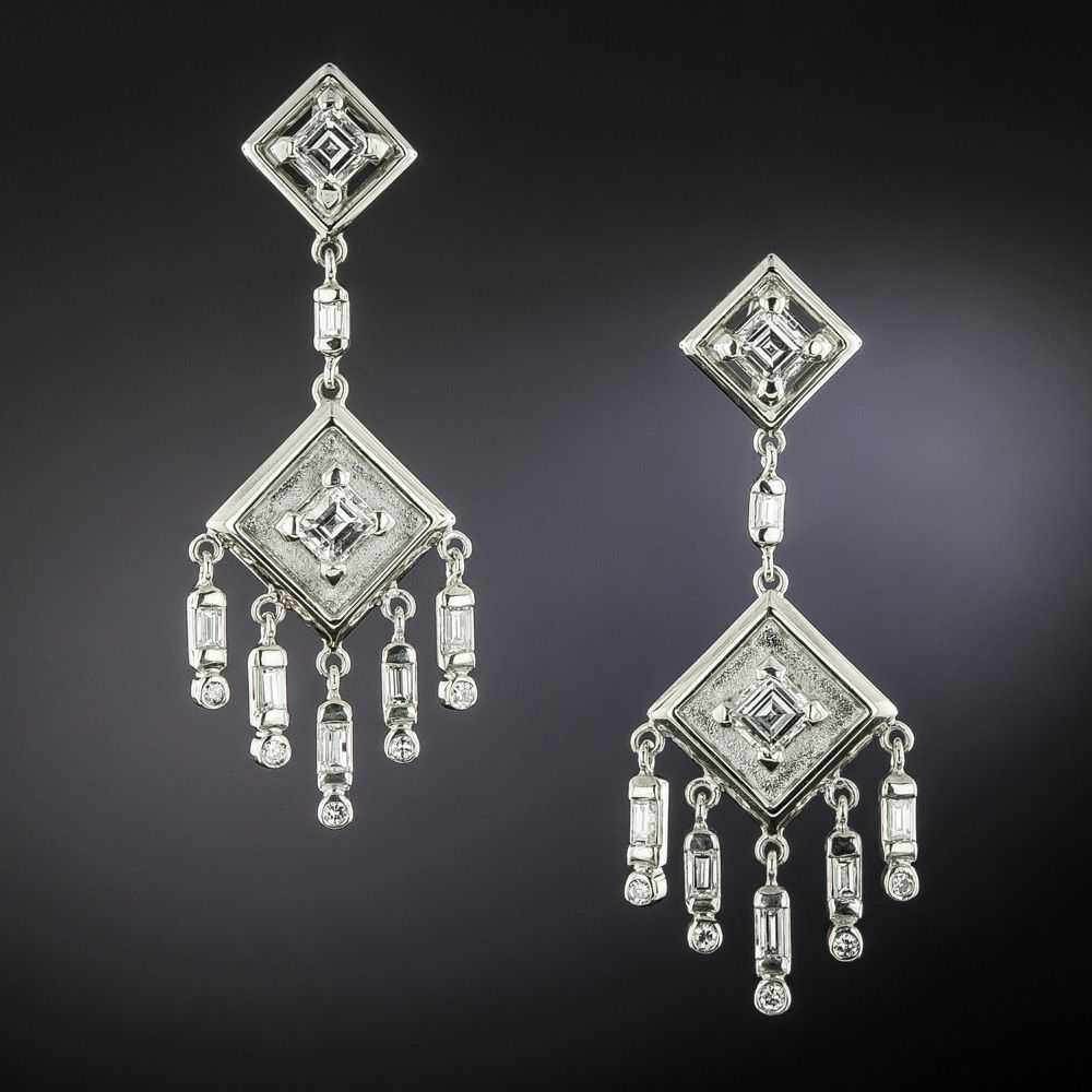 Art Deco-Style Square Diamond Dangle Earrings - image 1