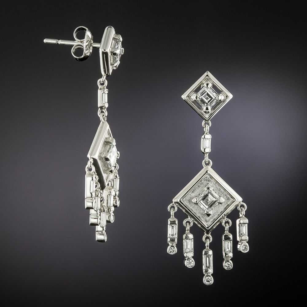 Art Deco-Style Square Diamond Dangle Earrings - image 2