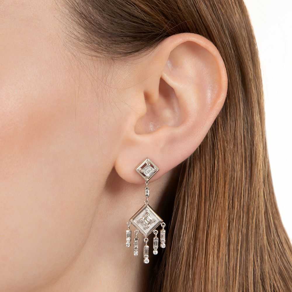 Art Deco-Style Square Diamond Dangle Earrings - image 3