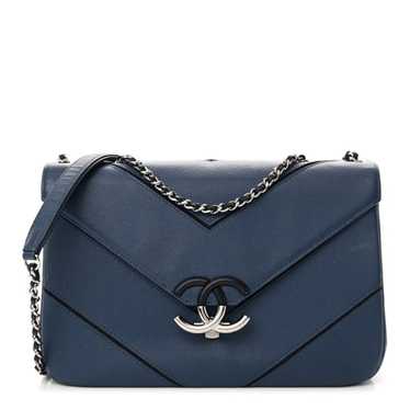 CHANEL Caviar Macro Chevron Single Flap Blue - image 1