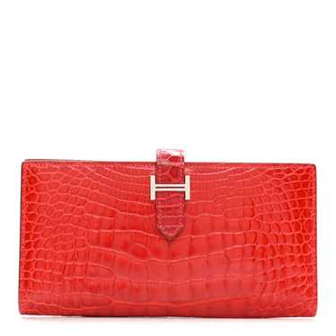 HERMES Shiny Alligator Bearn Wallet Geranium