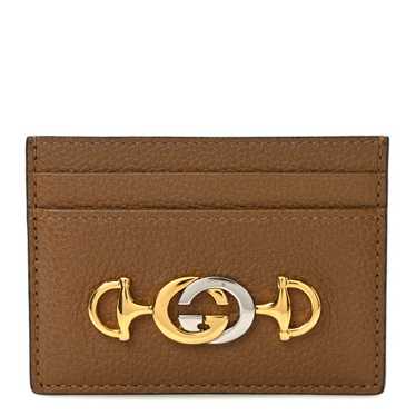 GUCCI Grainy Calfskin Zumi Card Holder Friky Taupe