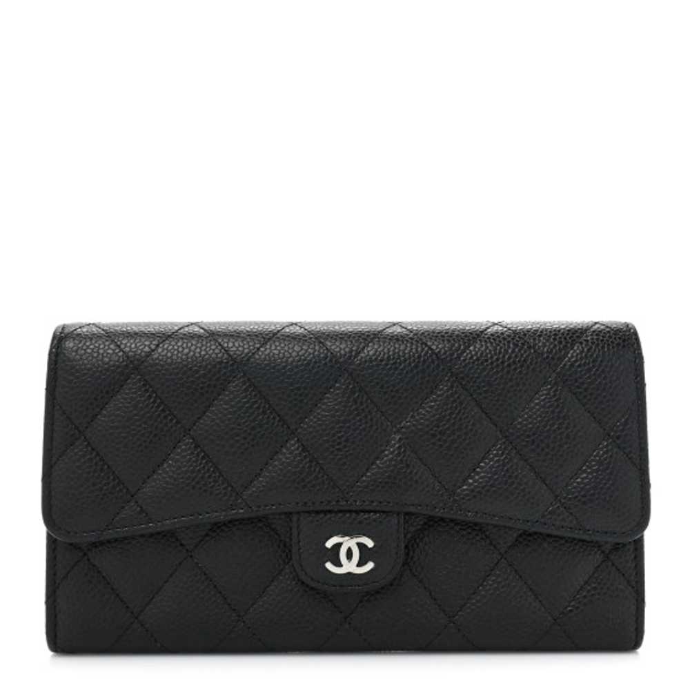 CHANEL Caviar Quilted Large Gusset Flap Wallet Bl… - image 1