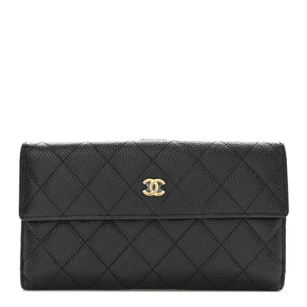 CHANEL Caviar Quilted Large Gusset Flap Wallet Bl… - image 1