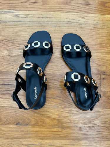 Larroude Black Leather Milan Flat Sandals (9) |…