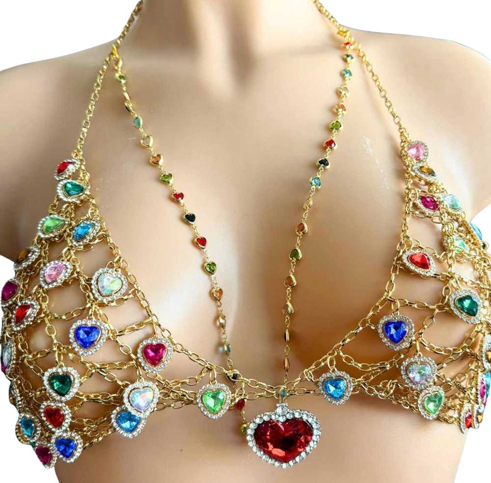 Freedom Rave Wear Heart Charm Top Rave Set Gold C… - image 1