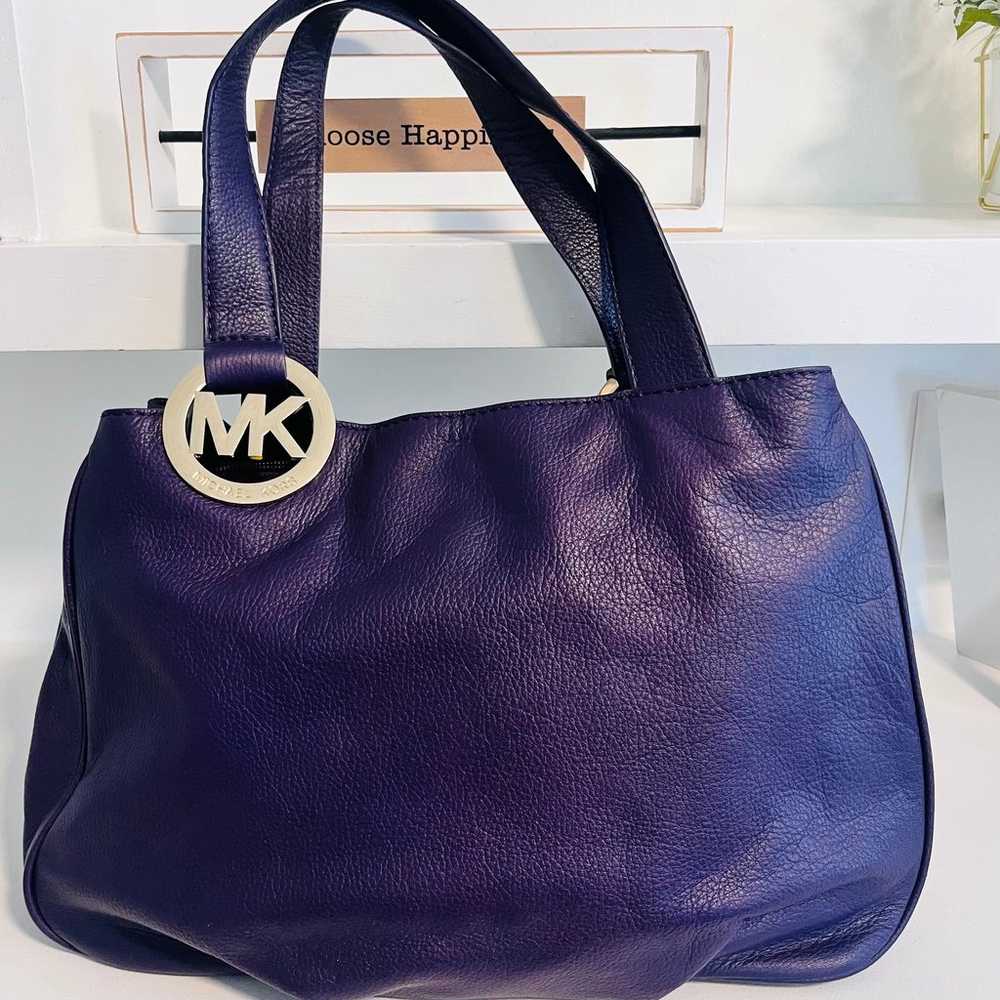 Michael Kors Fulton Shoulder Bag Large Purple Lea… - image 1