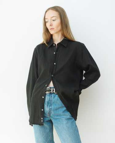 Black Linen Button Up Blouse