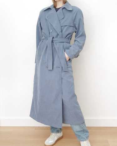 Light Blue Faux Suede Double Breasted Trench Coat