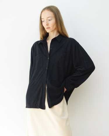 Black Faux Suede Button Up Blouse