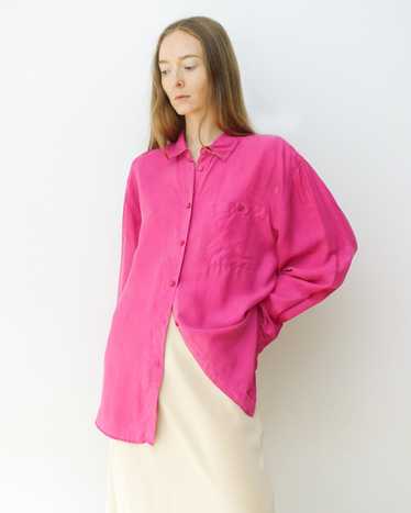 Magenta Pink Silk Button Up Blouse