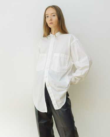 White Band Collar Blouse with Double Pocket