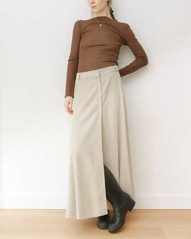 Beige Button Slit Maxi Skirt