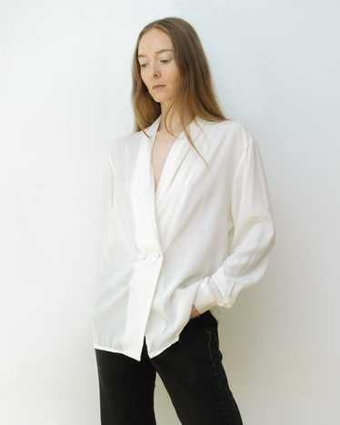 Cream Silky Drape Blouse