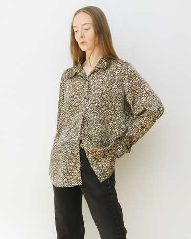 Silky Leopard Print Button Down Blouse - image 1