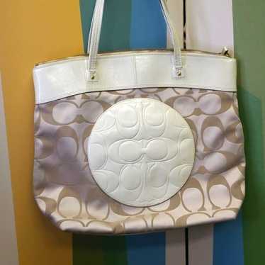 Coach Gold & White Rare Large Tote