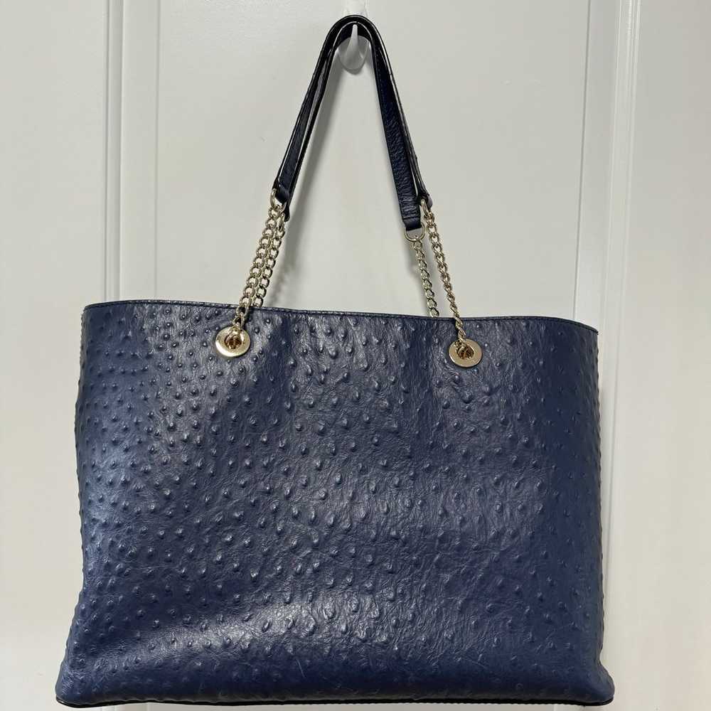 Kate Spade A La Vita Ostrich Halsey Tote Blue Lea… - image 12