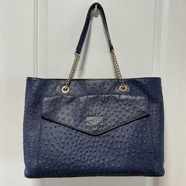 Kate Spade A La Vita Ostrich Halsey Tote Blue Lea… - image 1