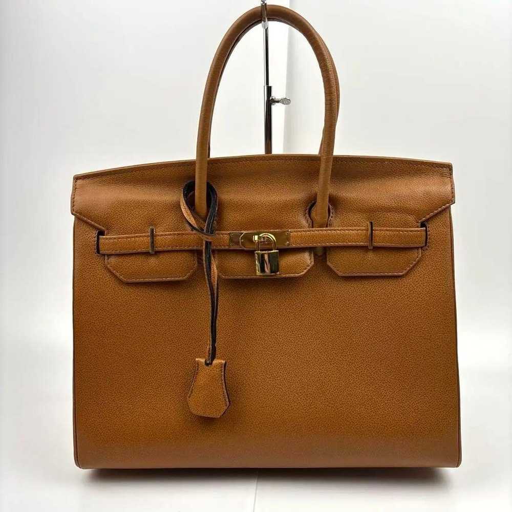 Popular handbag, Cadena, leather, brown, self-sta… - image 2