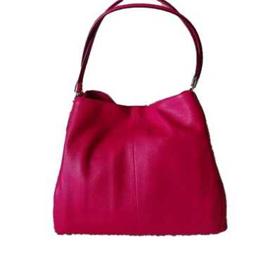 COACH Bright Ruby Pink Pebbled Leather PHOEBE Triple Compartment fashion Hobo F34495