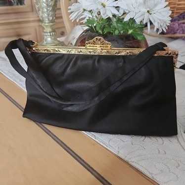 Vintage Christian black satin evening bag with co… - image 1