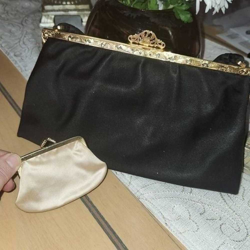 Vintage Christian black satin evening bag with co… - image 5