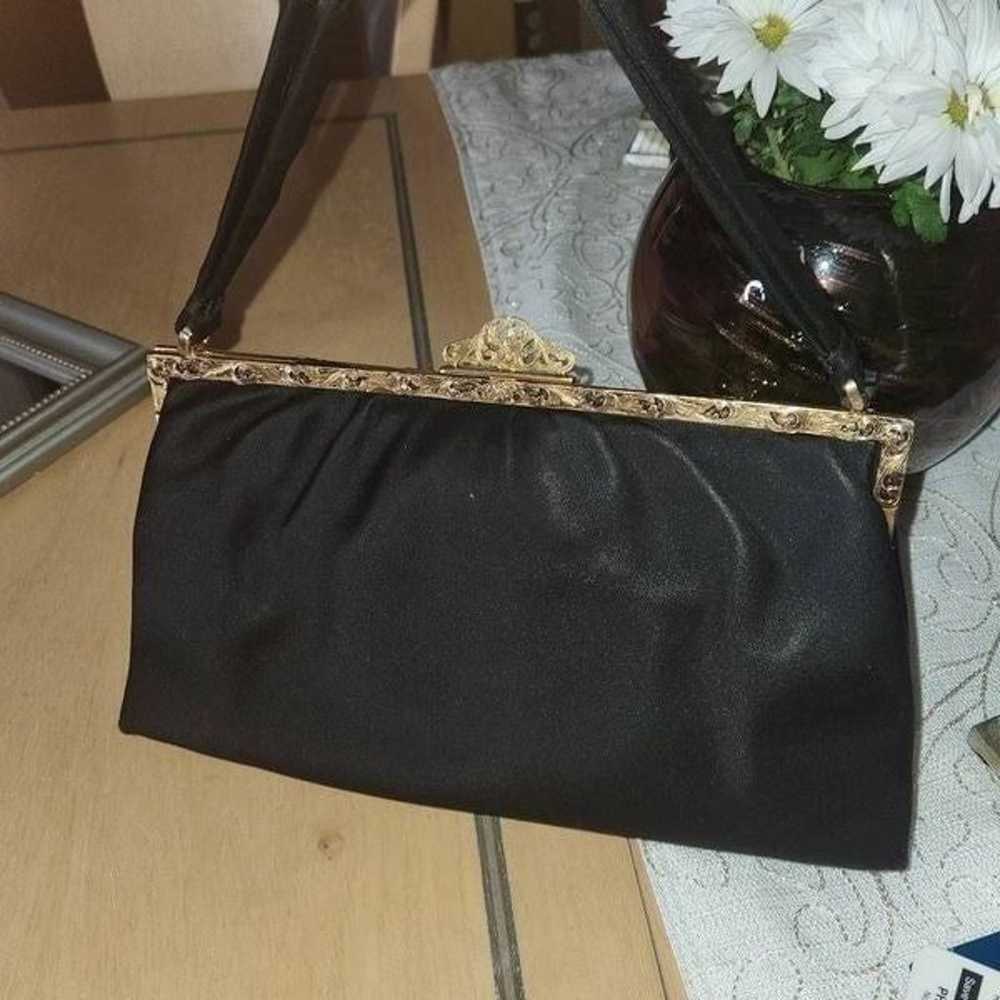 Vintage Christian black satin evening bag with co… - image 7