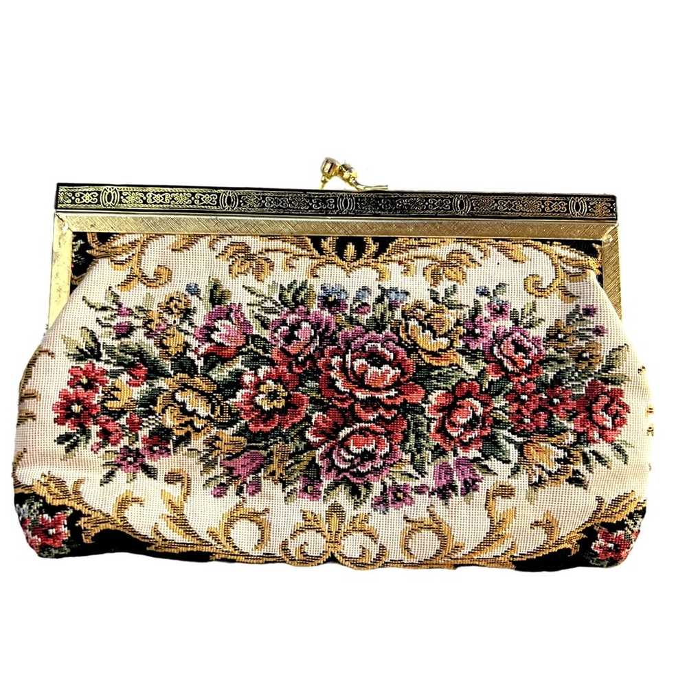 Rare Find! Vintage 40's Tapestry Clutch Purse Bag… - image 1