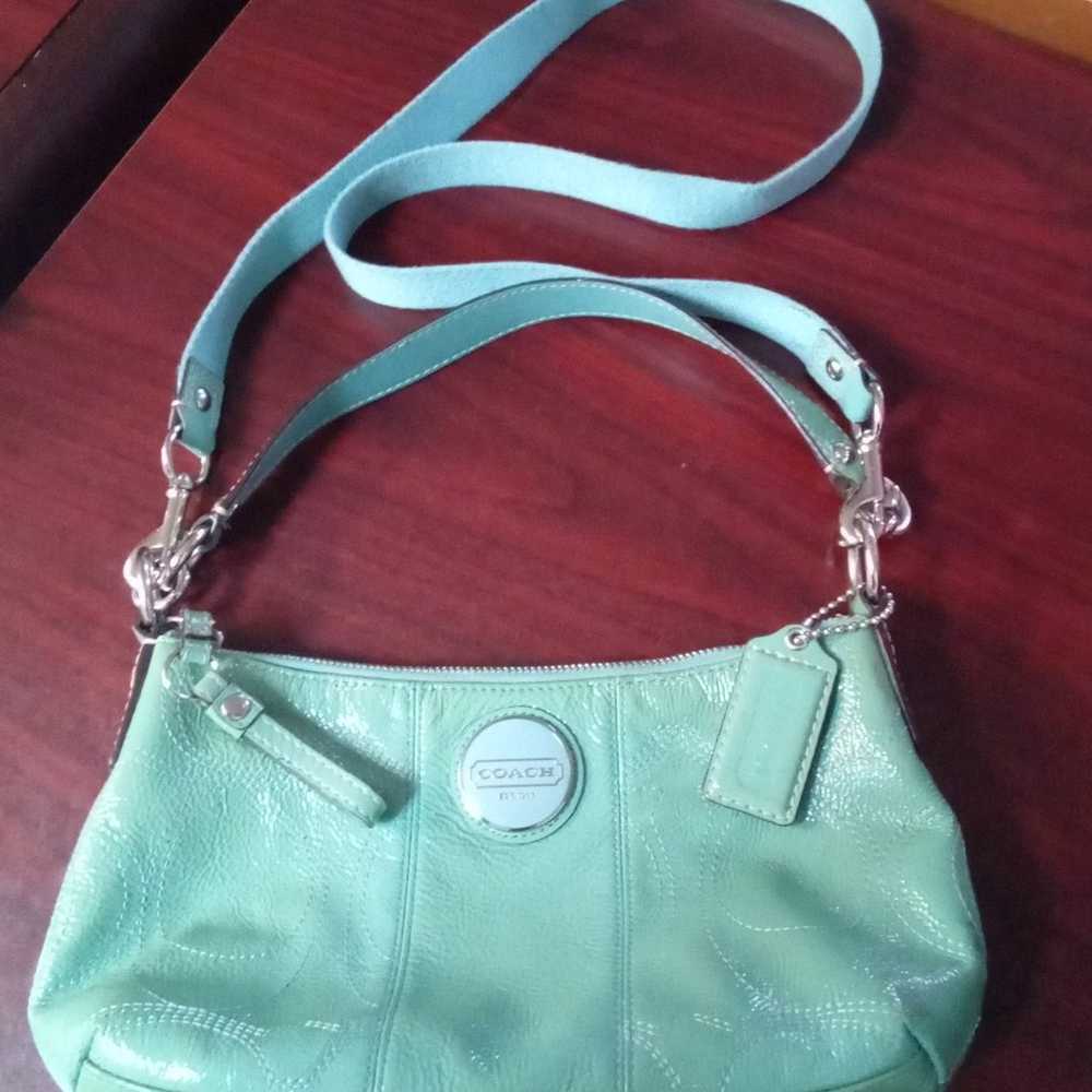 Coach Vintage Turquoise Stiched Patent Leather Sm… - image 1